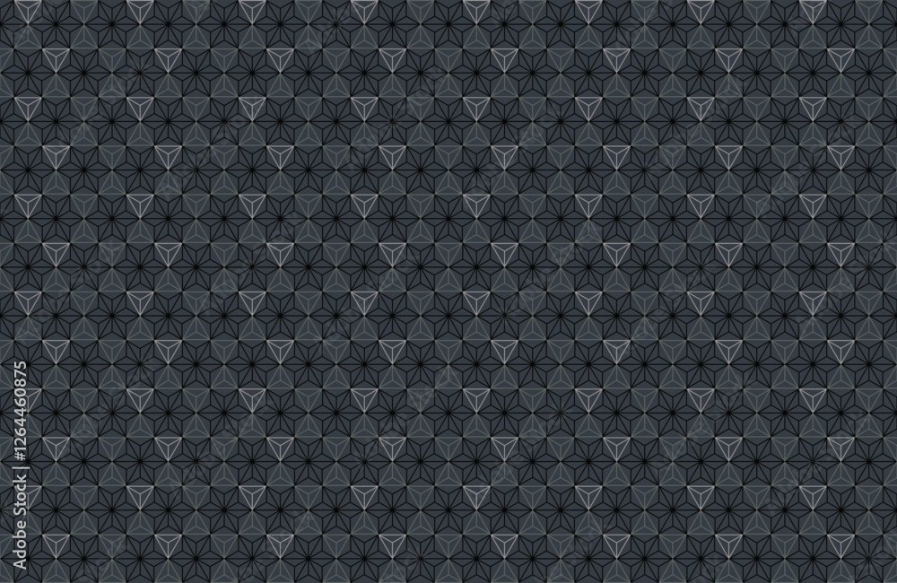 Seamless geometric pattern with triangular-based pyramid and six pointed star outline, black and light gray element on gray background.Vector illustration, for masculine shirt lady dress cloth textile Seamless geometric pattern with triangular-based pyramid and six pointed star outline, black and light gray element on gray background.Vector illustration, for masculine shirt lady dress cloth textile