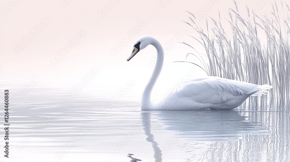 Serene Swan Gracefully Gliding on Tranquil Water a Majestic Waterbird in Peaceful Habitat Serene Swan Gracefully Gliding on Tranquil Water a Majestic Waterbird in Peaceful Habitat