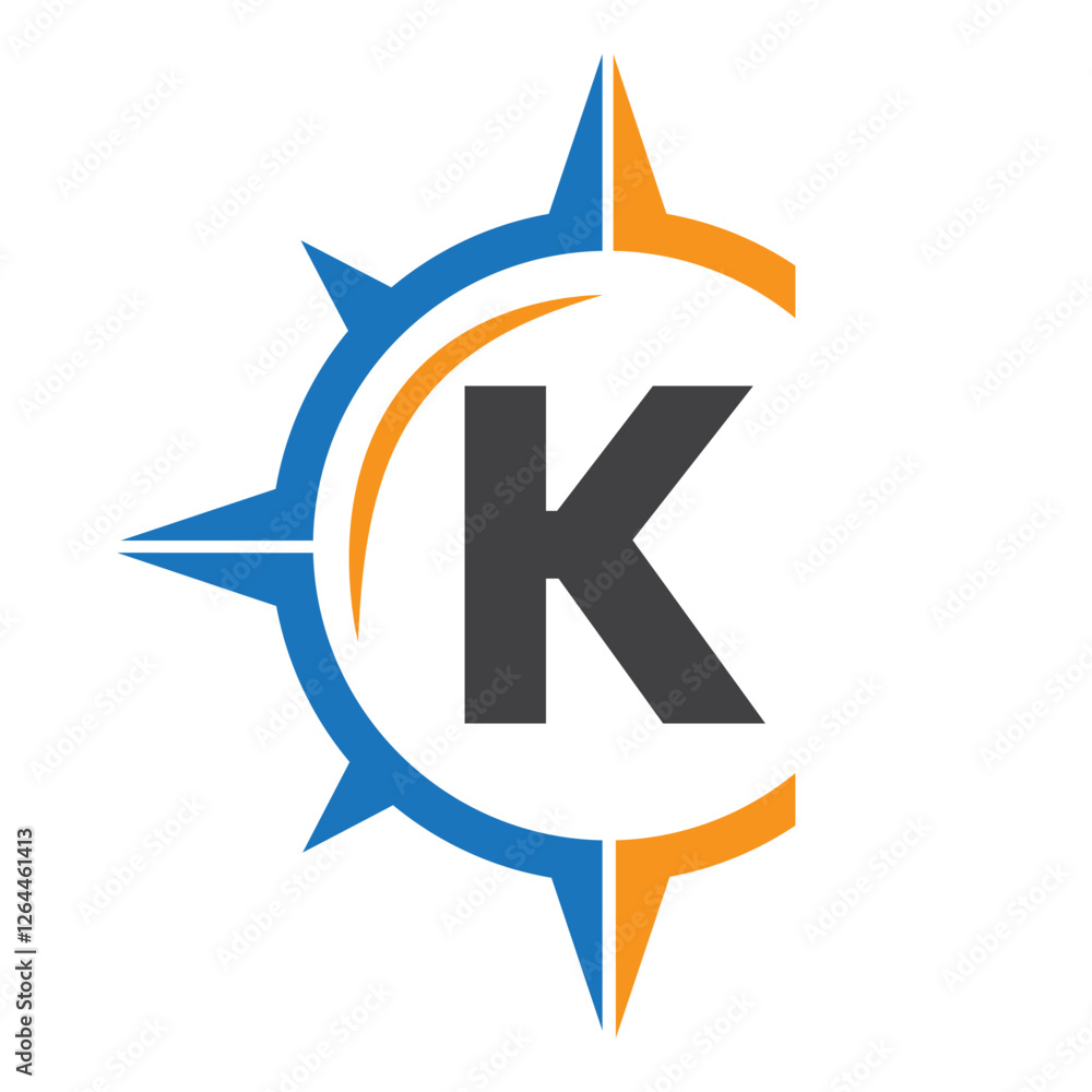 Initial Letter K Ship Logo Concept With Compass Symbol Vector Template Initial Letter K Ship Logo Concept With Compass Symbol Vector Template