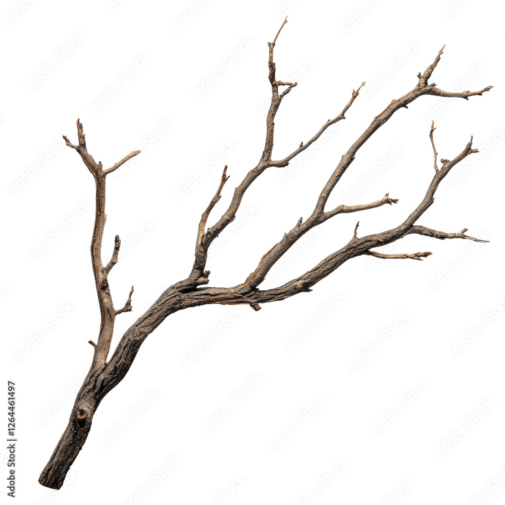 A dry tree branch isolated on a white background, transparent, alpha background png A dry tree branch isolated on a white background, transparent, alpha background png