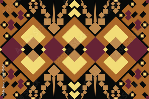 Seamless square vector pattern in black, brown, yellow and red tones. Create ideas from Joss Paper with a luxurious golden yellow color for interior decoration and textiles. Printed fabric and local 