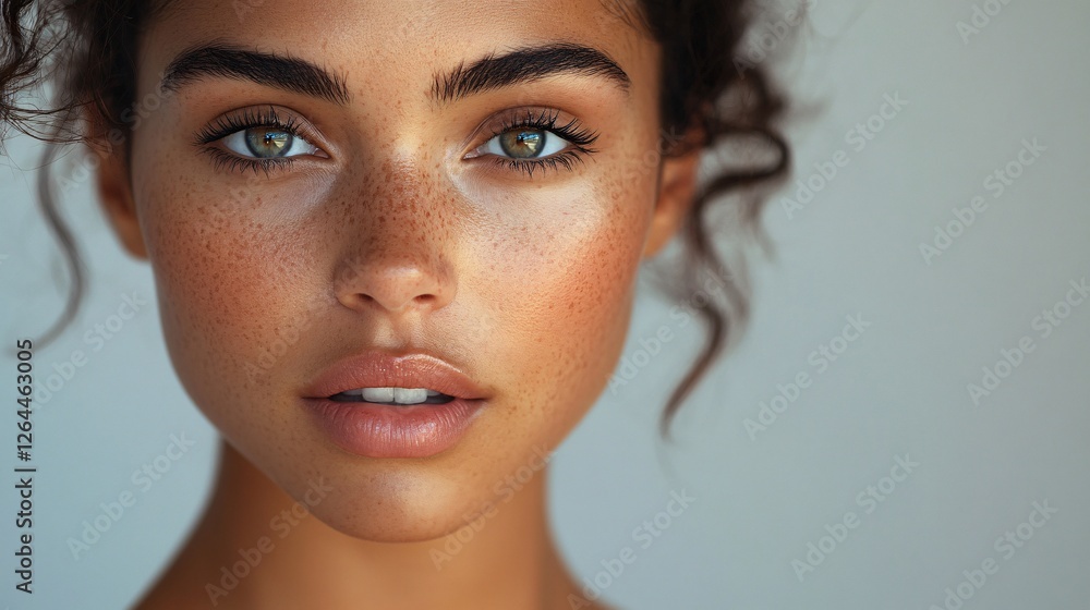 Naklejka premium A Close Up Portrait Of A Woman With Freckles