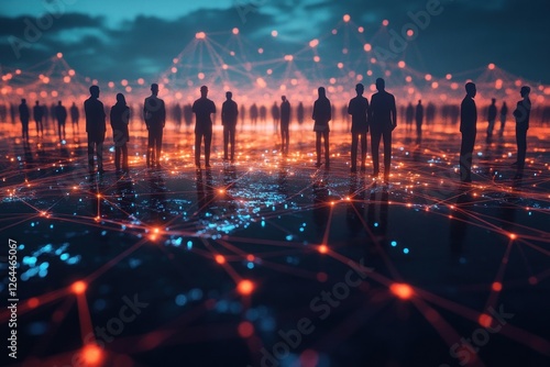 Fototapeta Naklejka Na Ścianę i Meble -  People standing on the world map network silhouette concept.