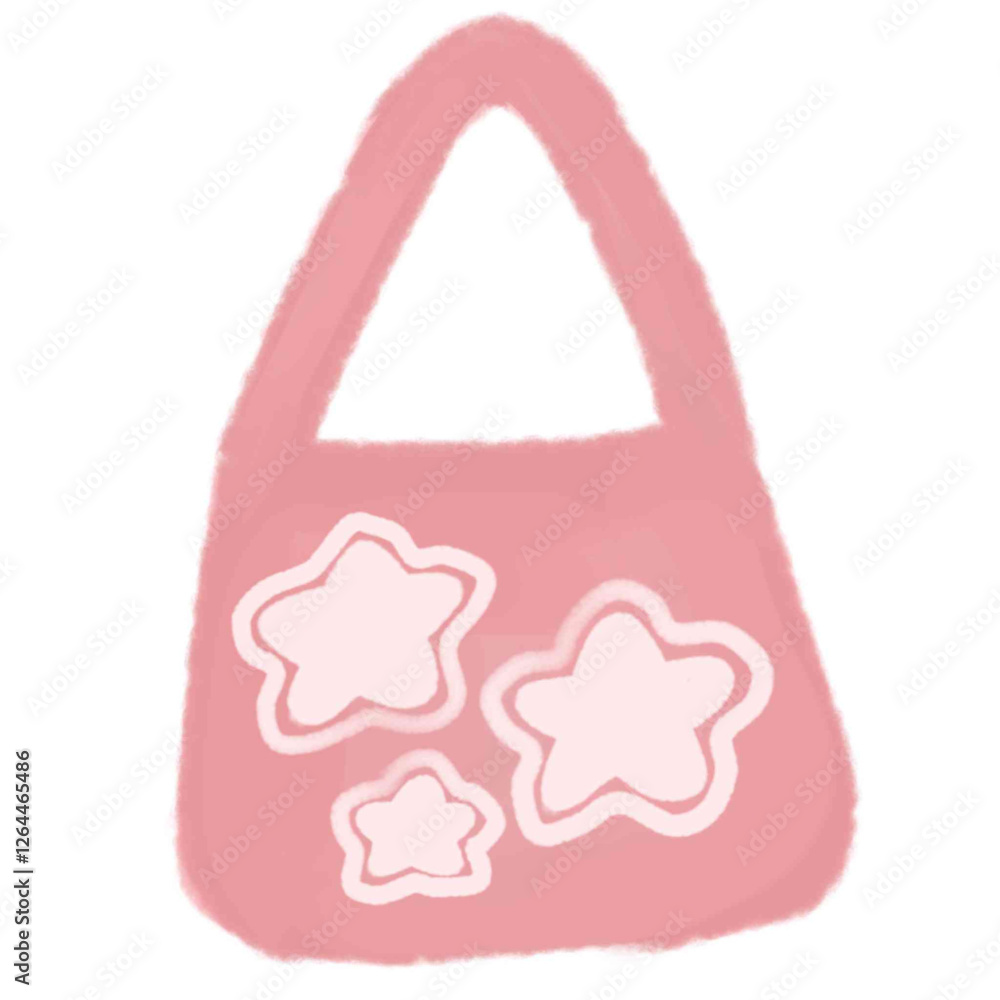 illustration of a pink furry bag with a three-star motif with a cute outline illustration of a pink furry bag with a three-star motif with a cute outline