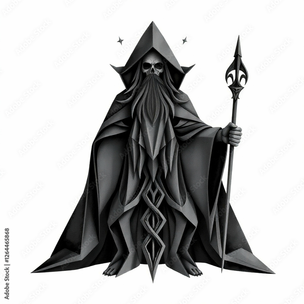 Obraz premium Monochromatic depiction of a spectral sorcerer with an eerie presence