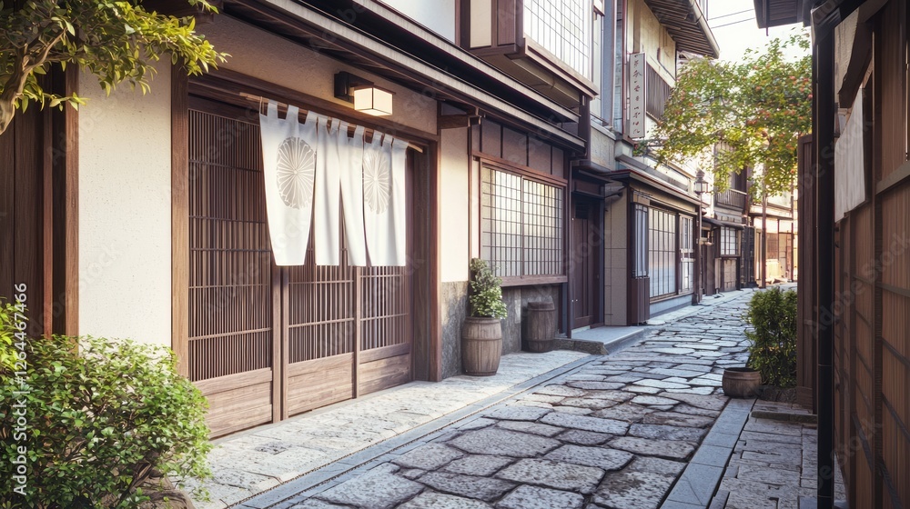 Obraz premium Traditional Tea Shop Exterior in Historic Japanese Architecture