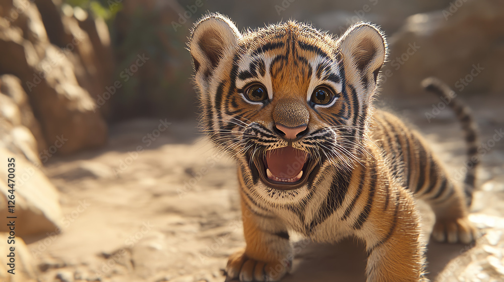 Fototapeta premium Cute tiger cub cartoon character, funny animal