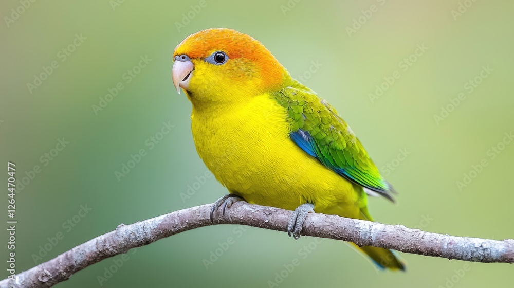 Golden-capped Parakeet perched on branch, blurred green background, wildlife photography, nature website Golden-capped Parakeet perched on branch, blurred green background, wildlife photography, nature website