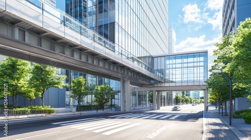 Elevated Crosswalk Connecting Two Modern Buildings in Urban Environment