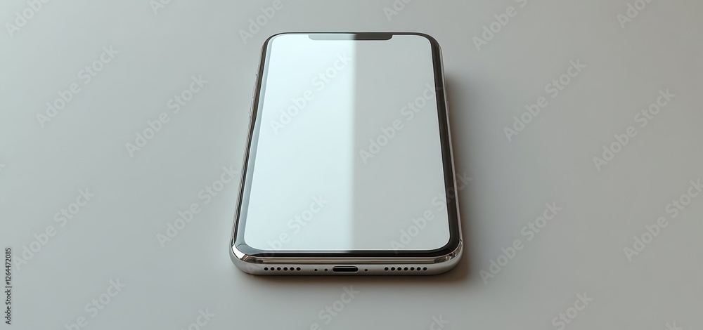 Sleek Silver Smartphone Mockup: Blank Screen for App Presentation Sleek Silver Smartphone Mockup: Blank Screen for App Presentation