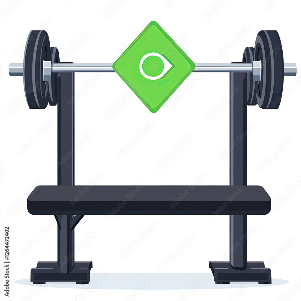 Gym bench press equipment with a green icon Gym bench press equipment with a green icon