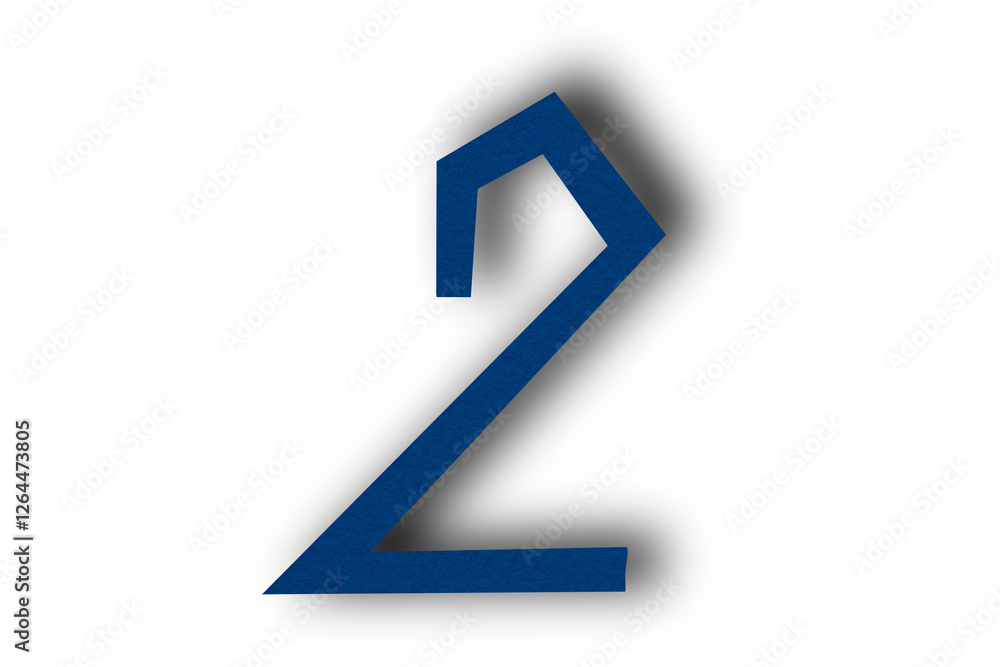 Number two from blue paper transparent background Number two from blue paper transparent background