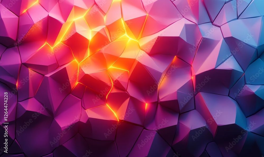 Obraz premium Abstract gradient shards forming a glowing low-poly surface, Generative AI