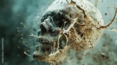 Cognitive decay with disintegrating neural connections in a brain rot visual photo