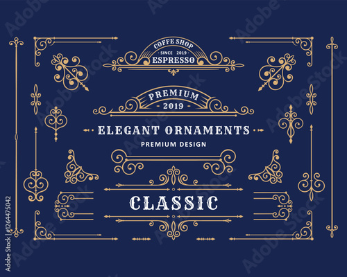 Classic ornament frame, border set. Vintage Greeting Card Template. Retro Luxury Invitation, Vintage Frame, Vector ornamental Frame. Vintage Background. Ornate vintage borders and frames.
