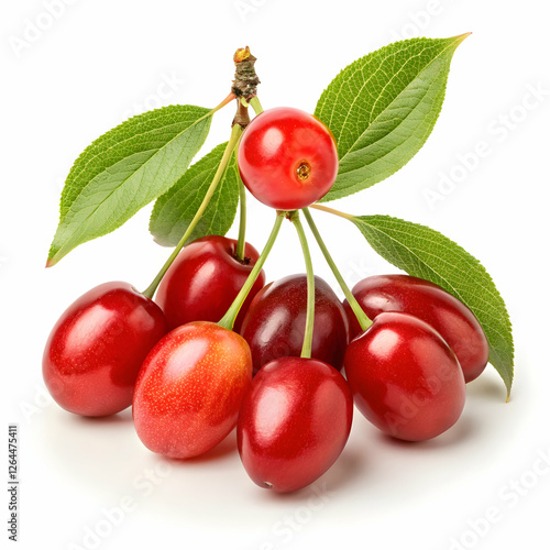 high-resolution cornelian cherry fruit fresh and vibrant cornus mas berries isolated on white background photo