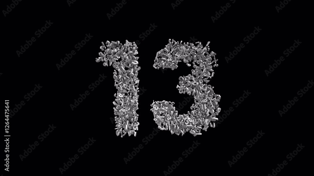 Number 13 Made of Numbers with Alpha Channel. 3D Font Number Animation. Transparent Background Number 13 Made of Numbers with Alpha Channel. 3D Font Number Animation. Transparent Background