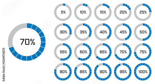 Segmented Circular Progress Chart Set with Percentage Levels