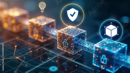 Blockchain security protocol technology. The concept represents safeguarding data integrity, secure transactions, privacy, decentralized networks..4k video