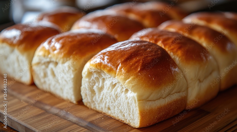 A close-up of freshly baked bread loaves on a wooden cutting board, with a golden crust and soft, fluffy interior, ready to be sliced and enjoyed. A close-up of freshly baked bread loaves on a wooden cutting board, with a golden crust and soft, fluffy interior, ready to be sliced and enjoyed.