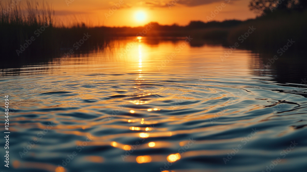 Marshes glowing under the golden light of sunset, with ripples reflecting in the water Marshes glowing under the golden light of sunset, with ripples reflecting in the water