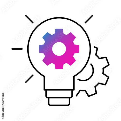 Lightbulb and gears icon. Creative breakthroughs, technological advancement, problem-solving, business solutions, and development. Vector illustration.