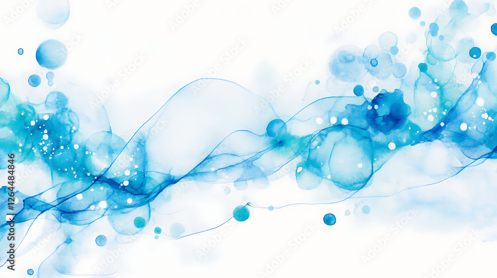 Dreamy Azure Ink Wash Effect with Spherical Bubbles and Delicate Glitter Particles on a White Background Dreamy Azure Ink Wash Effect with Spherical Bubbles and Delicate Glitter Particles on a White Background