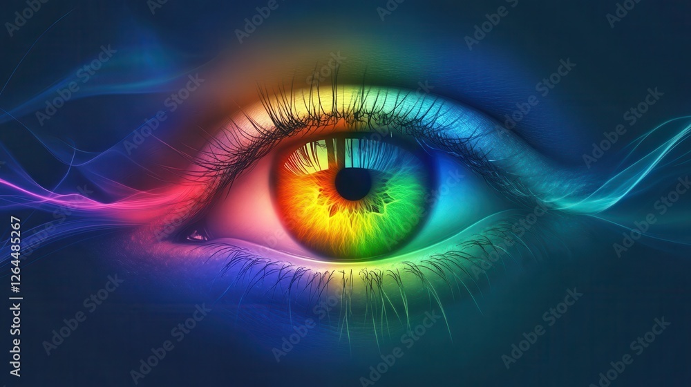 Fototapeta premium Visible light spectrum. Color waves length perceived by human eye. Rainbow electromagnetic waves. Educational school physics diagram