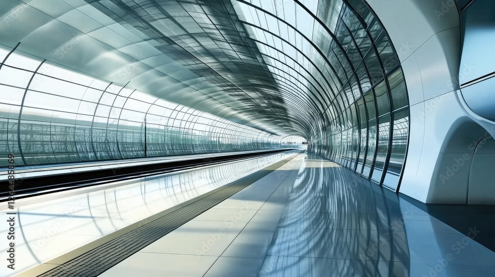 Fototapeta premium A futuristic high-speed train station, featuring cutting-edge architecture, with large glass panels and minimalistic design.