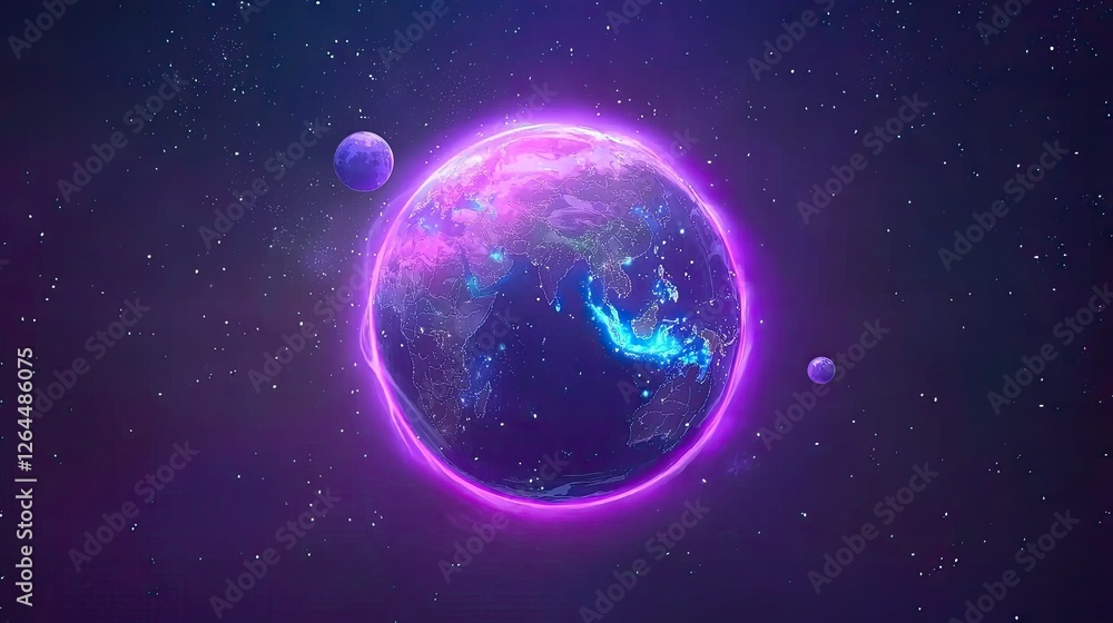 Fototapeta premium Vibrant cosmic scene showcasing a glowing Earth surrounded by colorful planets in space