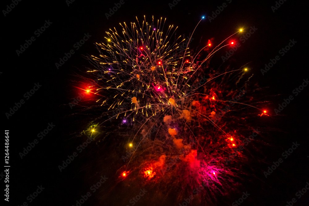 Fototapeta premium New Year's fireworks. Selective focus.