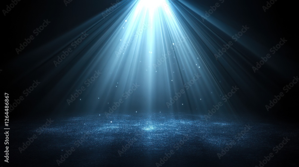 Fototapeta premium Abstract blue lines converge in a luminous beam against a dark background.