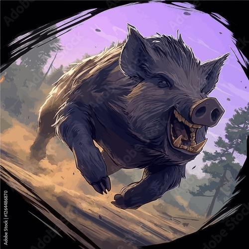Charging wild boar
