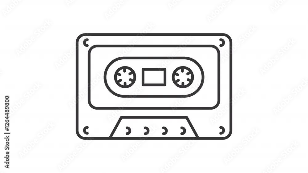 Animated cassette icon. Old audio technology line animation. Showing up details. Tape turning, spinning. Black illustration on white background. HD video with alpha channel. Motion graphic Animated cassette icon. Old audio technology line animation. Showing up details. Tape turning, spinning. Black illustration on white background. HD video with alpha channel. Motion graphic