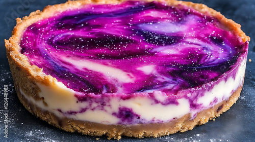 Elegant Cheesecake with Purple Swirls and Crumble Crust a Culinary Delight Dessert Presentation photo