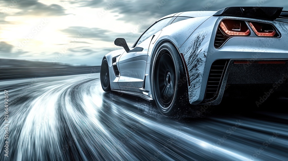 Dynamic sports car in a high-speed action scene on a winding road Dynamic sports car in a high-speed action scene on a winding road