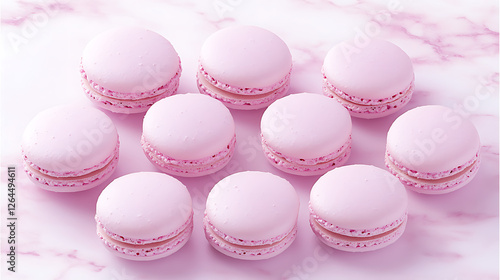 Elegant Pink Macarons Displayed on a Light Marble Surface for Dessert Presentation and Refreshments photo