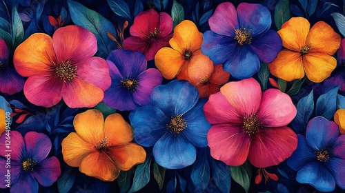 Vibrant Jewel Toned Floral Seamless Pattern Artistic Watercolor Botanical Design