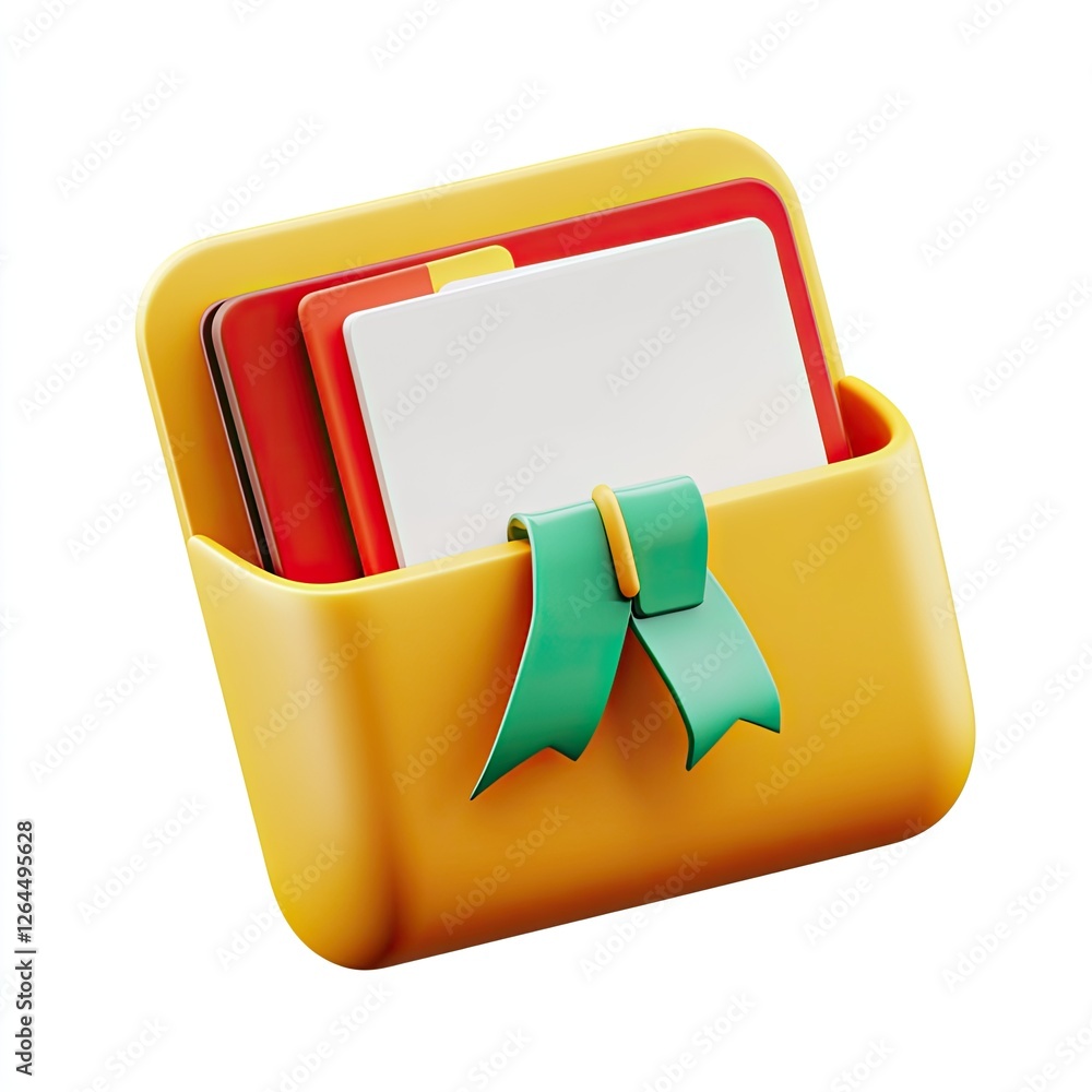 3D Digital Folder with Documents and Ribbon 3D Digital Folder with Documents and Ribbon