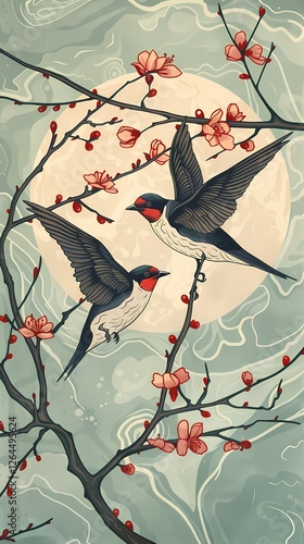 Retro spring plant look pattern illustration poster background
