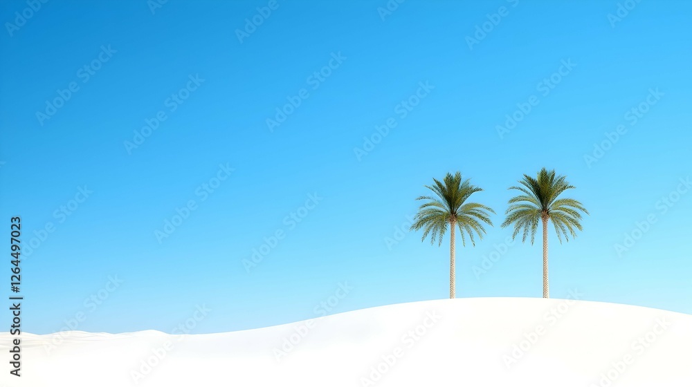 Two Palm Trees on a White Cloud Hill Under a Vivid Blue Sky Two Palm Trees on a White Cloud Hill Under a Vivid Blue Sky