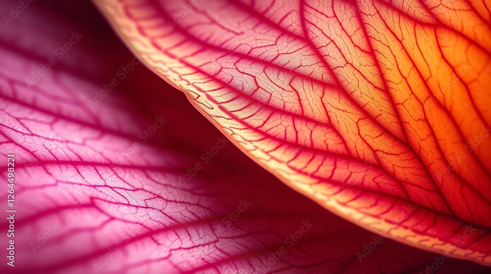Fototapeta premium A high-resolution abstract background image depicting a macro shot of a flower petal, showcasing intricate veins and textures, with detailed, realistic rendering emphasizing the bea.