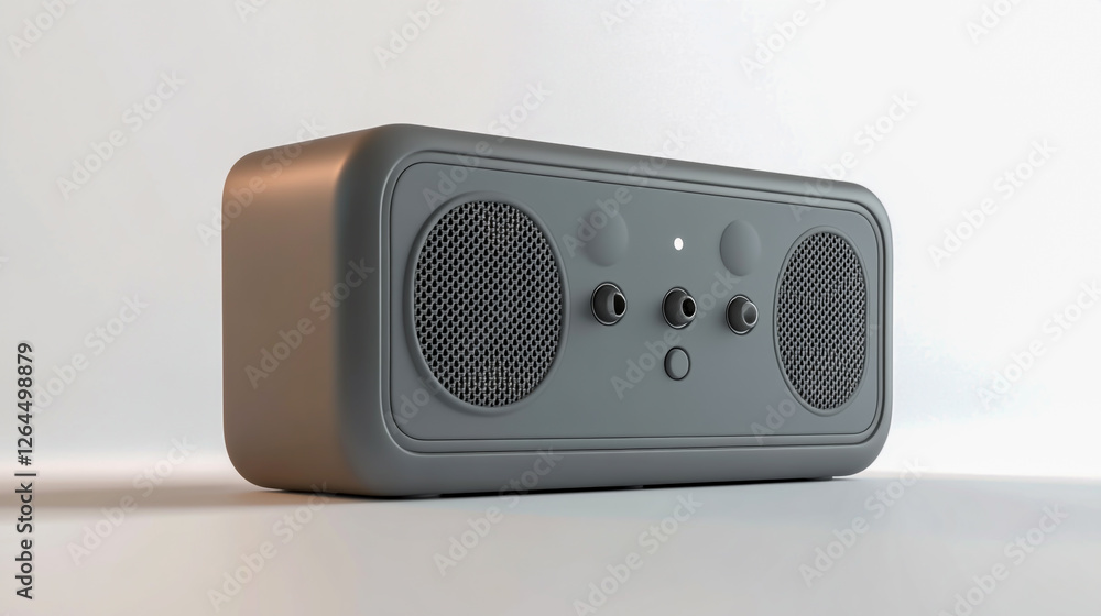 Fototapeta premium A sleek, gray wireless portable speaker with power and microphone buttons