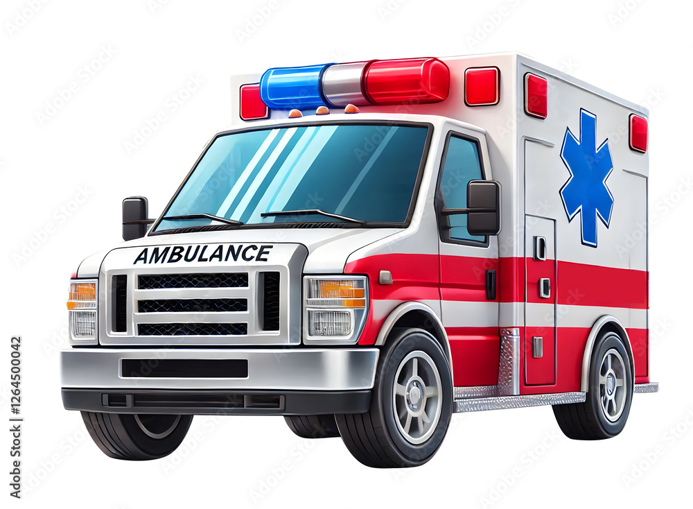 illustration of a realistic Ambulance 3d model style isolated on a transparent background illustration of a realistic Ambulance 3d model style isolated on a transparent background