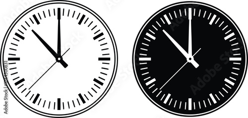 Analog Clock Faces Time, Design, White, Black, Hour, Minute, Hands, Simple, Minimalist, Icons