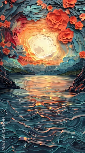 Retro spring flower sea pattern illustration poster background