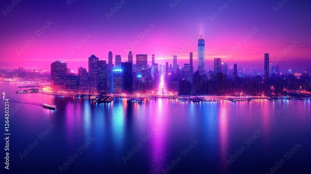 Vibrant NYC Skyline at Dusk: A Neon Dreamscape Vibrant NYC Skyline at Dusk: A Neon Dreamscape