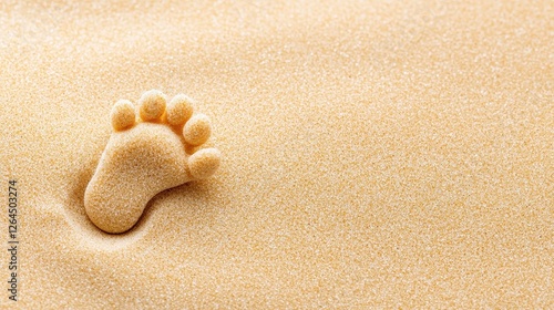 Tiny Baby Footprint in Soft Yellow Sand on a Beach Landscape