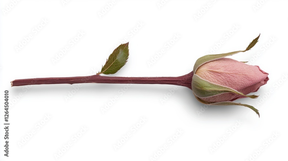 Fototapeta premium Pale Pink Rosebud on White Background