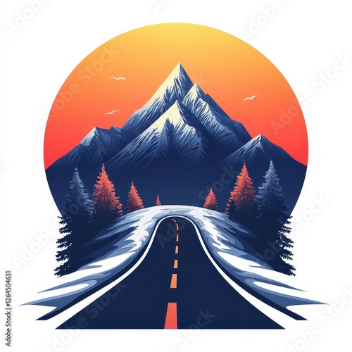 Design of road and mountain icon logo illustration isolated on white background